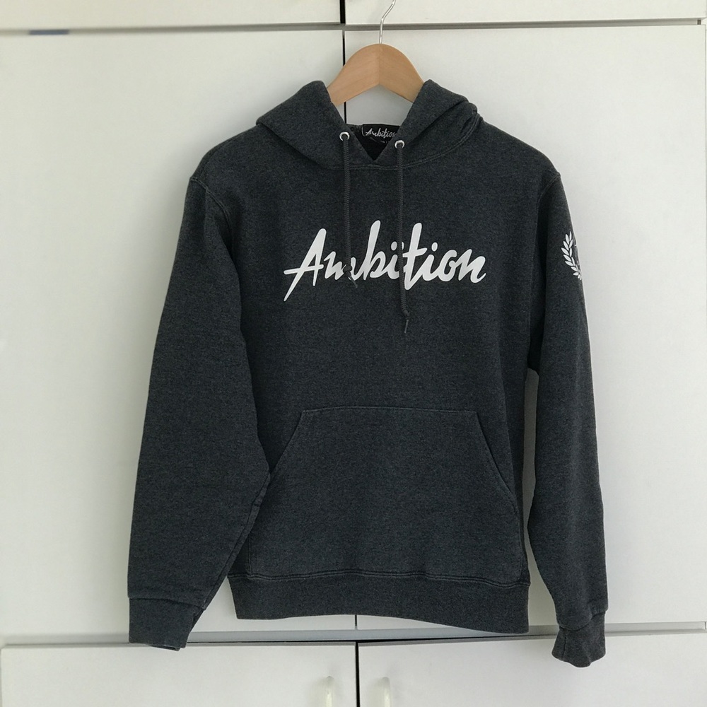 Ambition Apparel Dark Heather Grey & White Hoodie